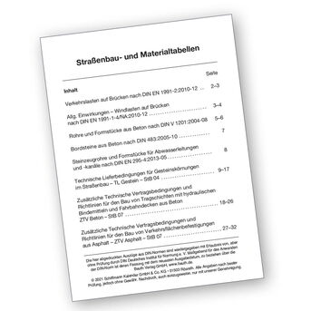 Straßenbau- und Materialtabellen
