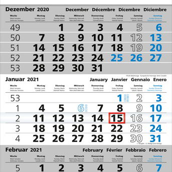 3-Monatskalender  - grau/blau