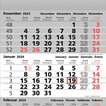 3-Monatskalender  - dunkelgrau
